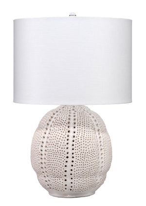 Lunar Polyresin Table Lamp with Linen Shade, White