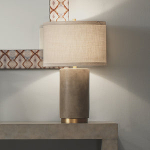 Mortar Cement Table Lamp with Linen Shade