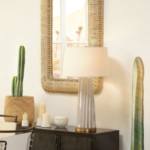 Pleated Ceramic Table Lamp with Linen Shade, Cream