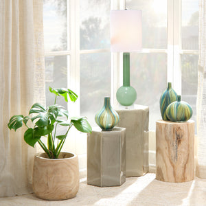 Studio Table Glass Lamp with Linen Shade, Green
