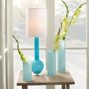 Studio Table Glass Lamp with Linen Shade, Blue
