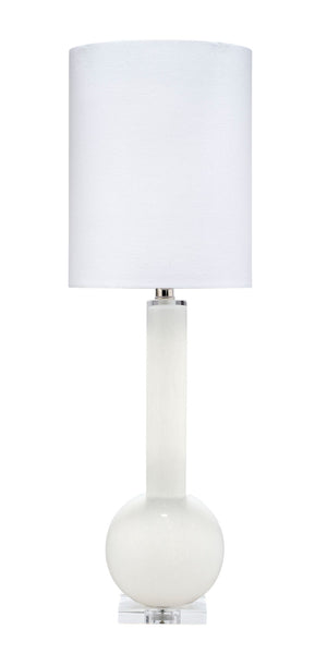 Studio Table Glass Lamp, With Tall Thin Drum Shade, White