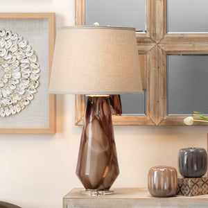 Watercolor Glass Table Lamp with Linen Shade