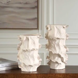 Uttermost Ripple Crest White Vases Set/2