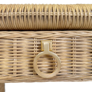 Adrien Two drawer Waterfall Edge Desk in Woven Rattan