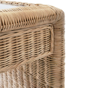 Adrien Two drawer Waterfall Edge Desk in Woven Rattan