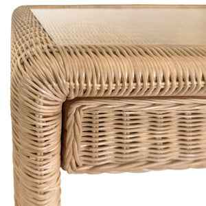 Adrien Two drawer Waterfall Edge Desk in Woven Rattan