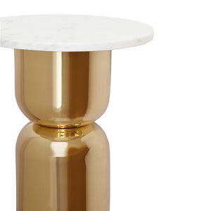 Alina Side Table with Round White and Grey Marble Top