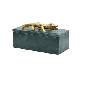 Allie Green Marble Box with Brass Alligator Handle