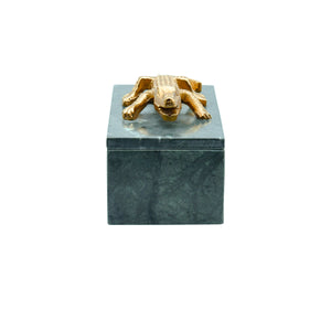 Allie Green Marble Box with Brass Alligator Handle