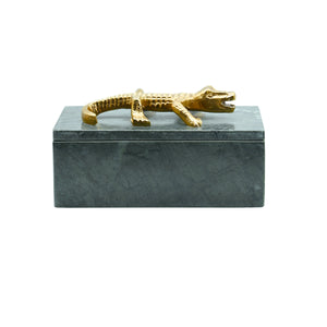 Allie Green Marble Box with Brass Alligator Handle