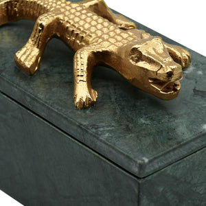 Allie Green Marble Box with Brass Alligator Handle