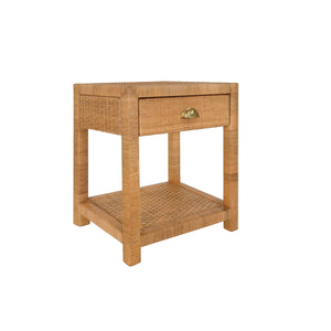 Allison Small One Drawer End Table in Rattan with Brushed Brass Cup Pull