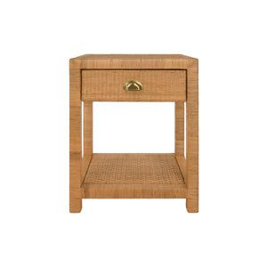 Allison Small One Drawer End Table in Rattan with Brushed Brass Cup Pull