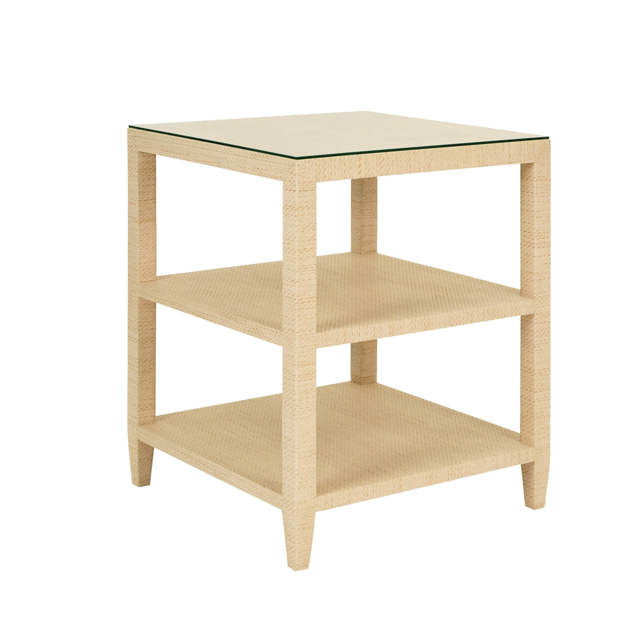 Amie Three Tier Square Side Table In Natural Grasscloth