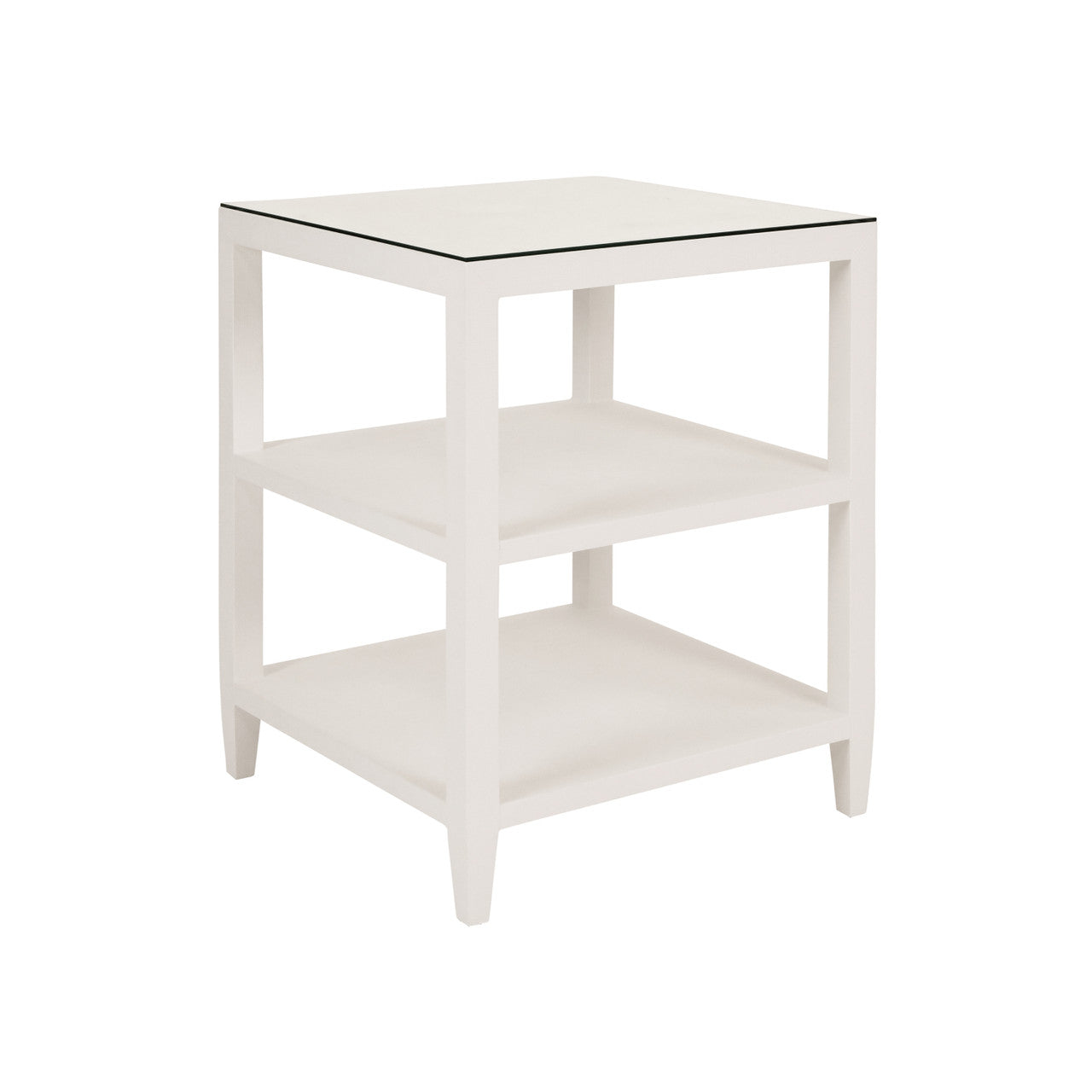 Amie Three Tier Square Side Table In Textured White Linen