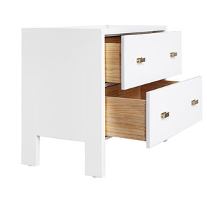 Andre Two Drawer Side Table with Fluted Detail in Matte White Lacquer