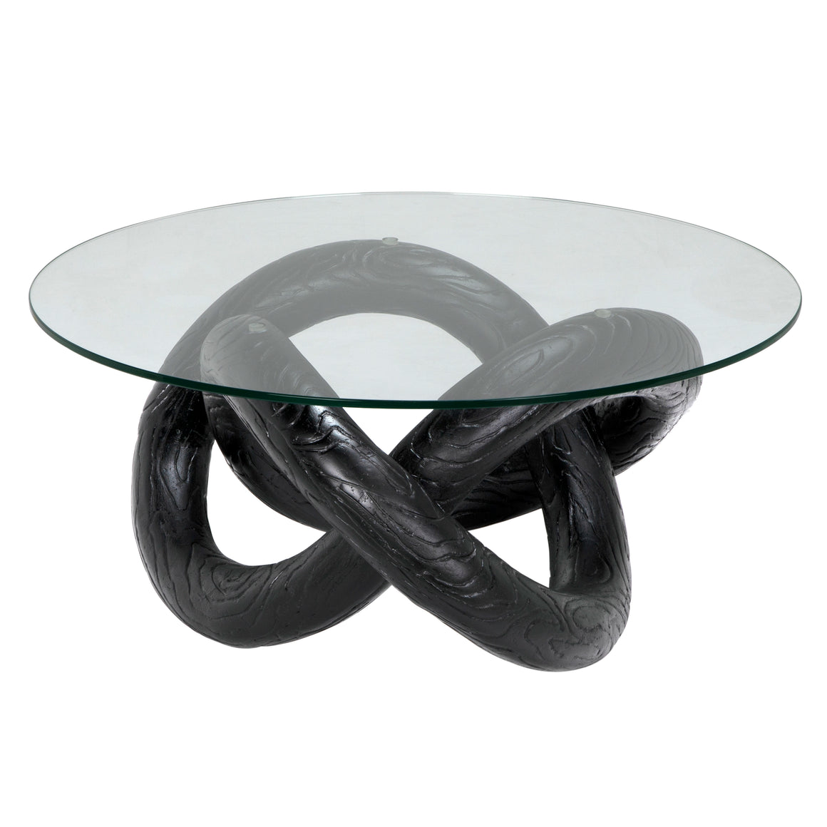 Phobos Coffee Table with Glass, Black Burnt Resin