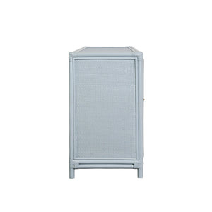 Aria Mirror in Rattan Painted Light Blue