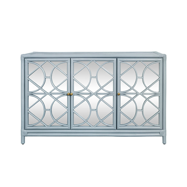 Aria Mirror in Rattan Painted Light Blue