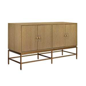 Ariel Four Door Buffet with Antique Brass Metal Base in Cerused Oak