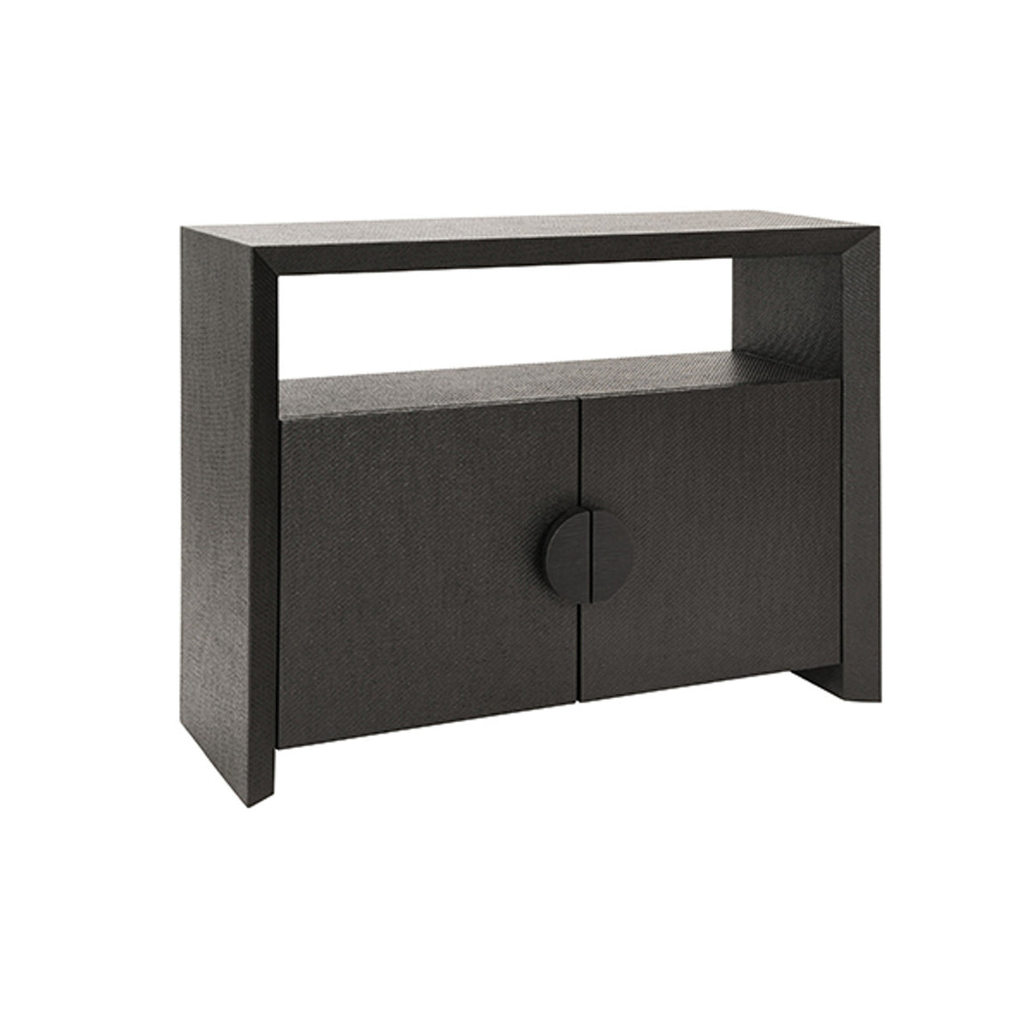 Aspen Two Door Console - Black Painted Grasscloth With Black Oak Handles