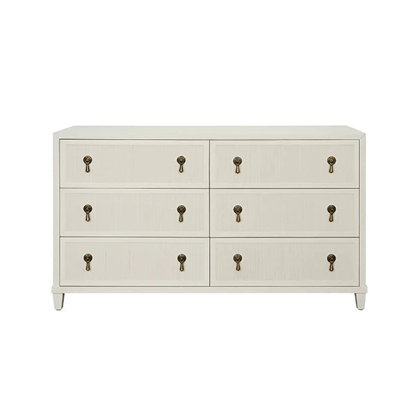 Six Drawer Chest With Fluted Drawer Fronts In Matte Antique White Lacquer