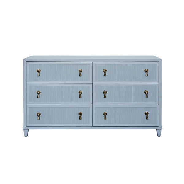 Six Drawer Chest With Fluted Drawer Fronts In Matte Light Blue Lacquer