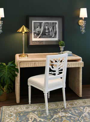 Adrien Two drawer Waterfall Edge Desk in Woven Rattan