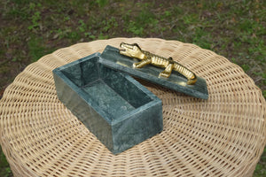 Allie Green Marble Box with Brass Alligator Handle
