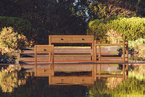 Ciara Two Drawer Console in Natural Rattan with Brushe Brass Cup Pulls