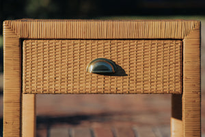 Allison Small One Drawer End Table in Rattan with Brushed Brass Cup Pull