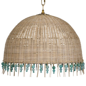 20" Athena Rattan Pendant with Beaded Frill – Turquoise Beads