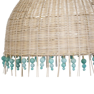 32" Athena Rattan Pendant with Beaded Frill – Turquoise Beads