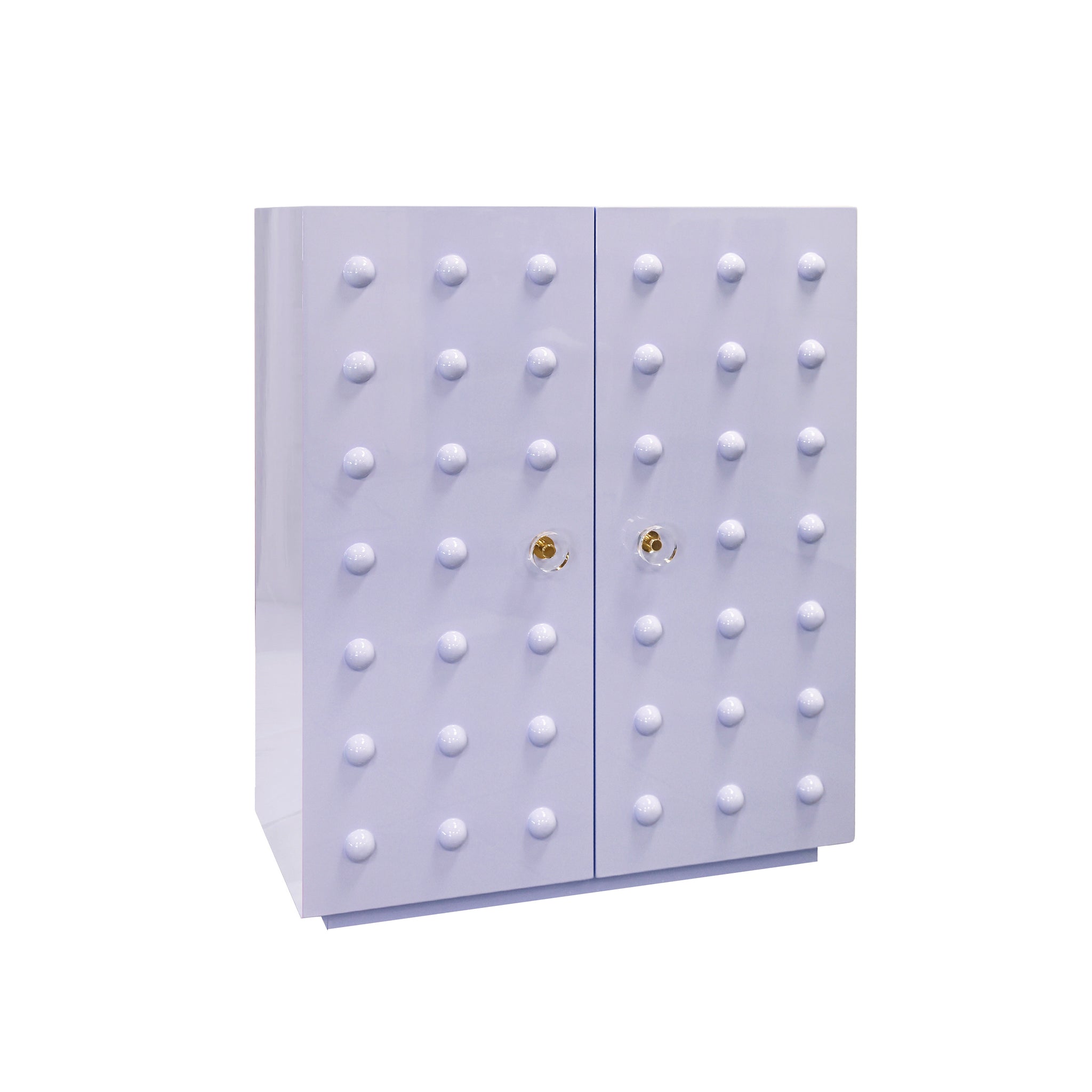Beau Two Door Cabinet With Ball Stud Detail And Acrylic And Brass Hardware In Lavender Lacquer