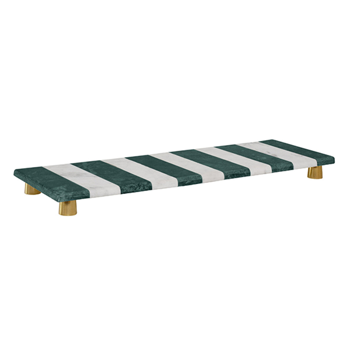 Freen and White Marble Tray with Brass Feet