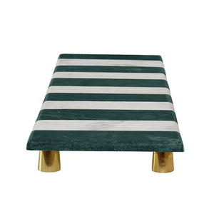 Freen and White Marble Tray with Brass Feet