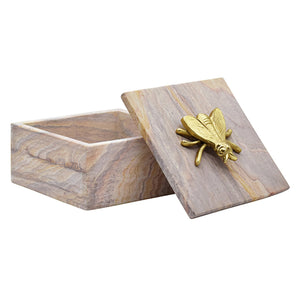 Bee Golden Brown Bidaser Marble Box with Brass Bee Top