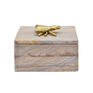 Bee Golden Brown Bidaser Marble Box with Brass Bee Top