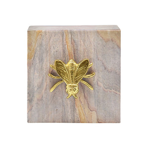 Bee Golden Brown Bidaser Marble Box with Brass Bee Top