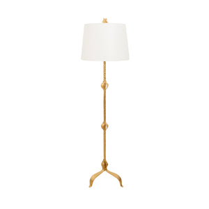 Three Leg Iron Floor Lamp with Leaf Detail in Gold Leaf