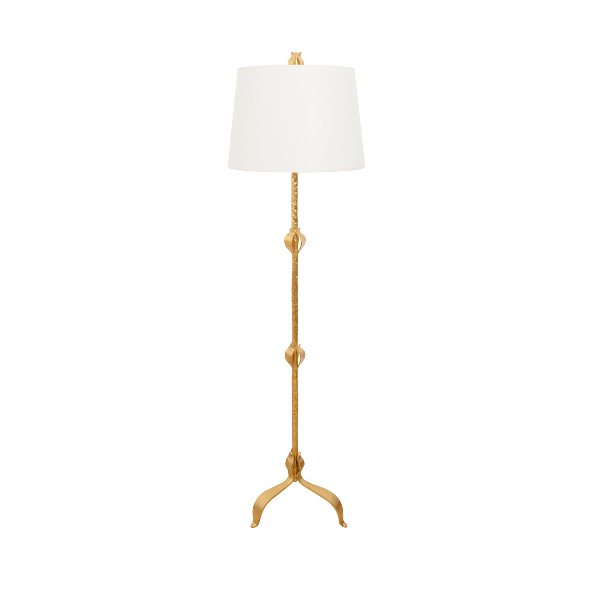 Three Leg Iron Floor Lamp with Leaf Detail in Gold Leaf