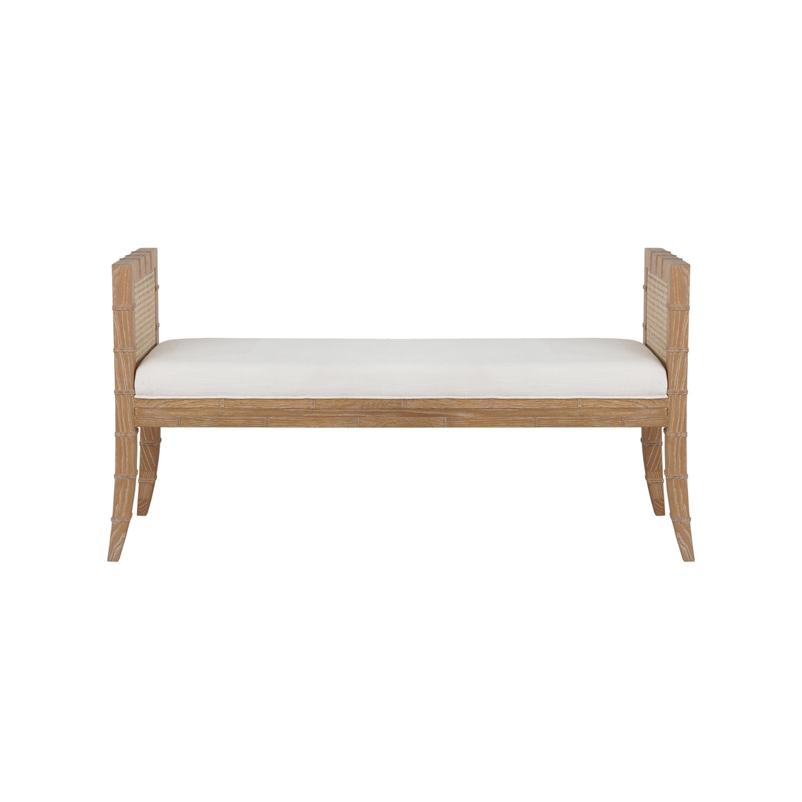 Benedict Square Edge Bamboo Detail Bench with Case Sides in Matte White Lacquer