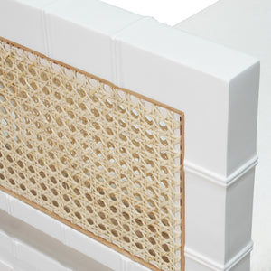 Benedict Square Edge Bamboo Detail Bench with Case Sides in Matte White Lacquer