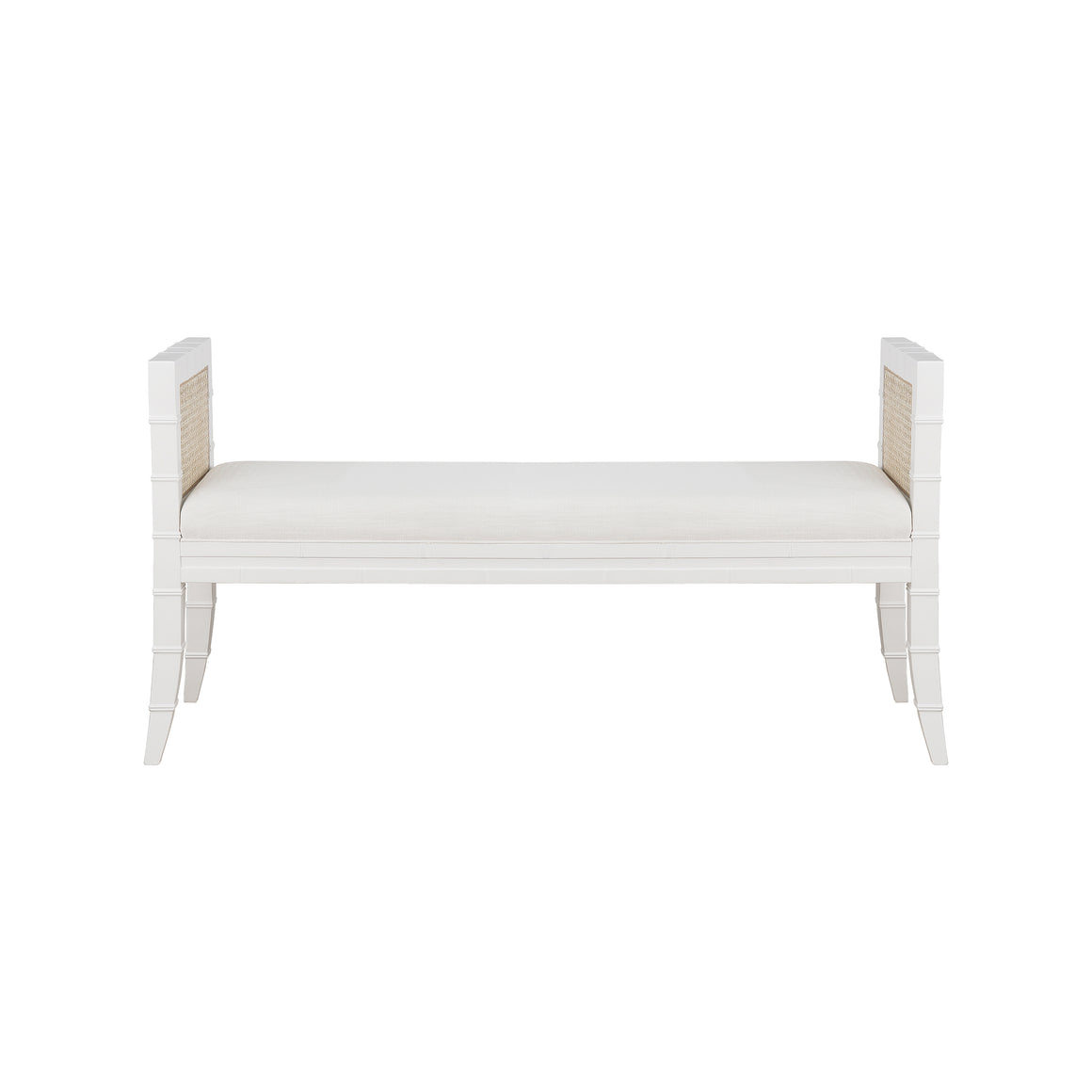 Benedict Square Edge Bamboo Detail Bench with Case Sides in Matte White Lacquer