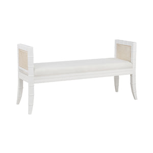 Benedict Square Edge Bamboo Detail Bench with Case Sides in Matte White Lacquer