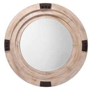 Foreman Wood Round Wall Mirror, White Washed