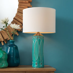 Tabitha Ceramic Table Lamp with Linen Shade, Turquoise