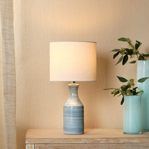 Bungalow Ceramic Table Lamp with Linen Shade, Blue