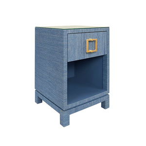 Blair Side Table in Blue Dyed Grasscloth